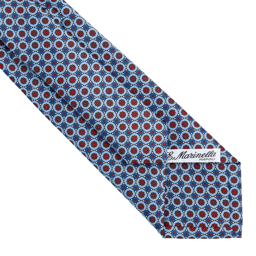 CRAVATTA SARTORIALE IN SETA STAMPATA AZZURRA