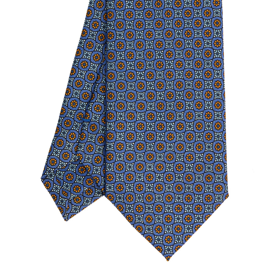 CRAVATTA SARTORIALE IN SETA STAMPATA AZZURRO POLVERE