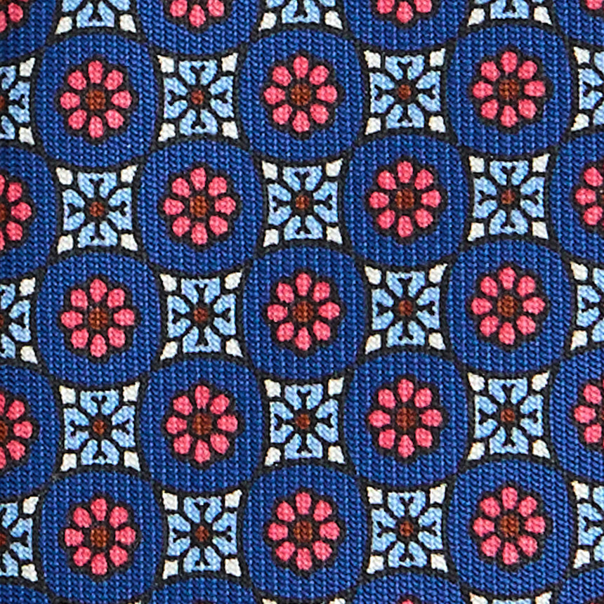 CRAVATTA SARTORIALE IN SETA STAMPATA BLU