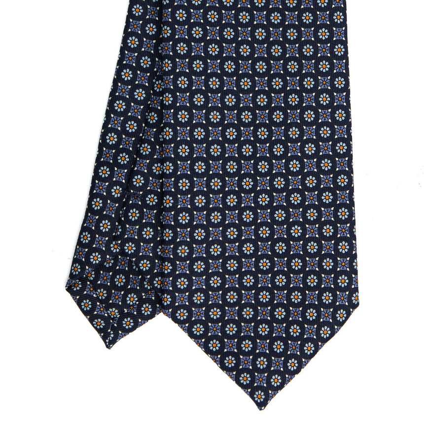 CRAVATTA SARTORIALE IN SETA STAMPATA BLU SCURO