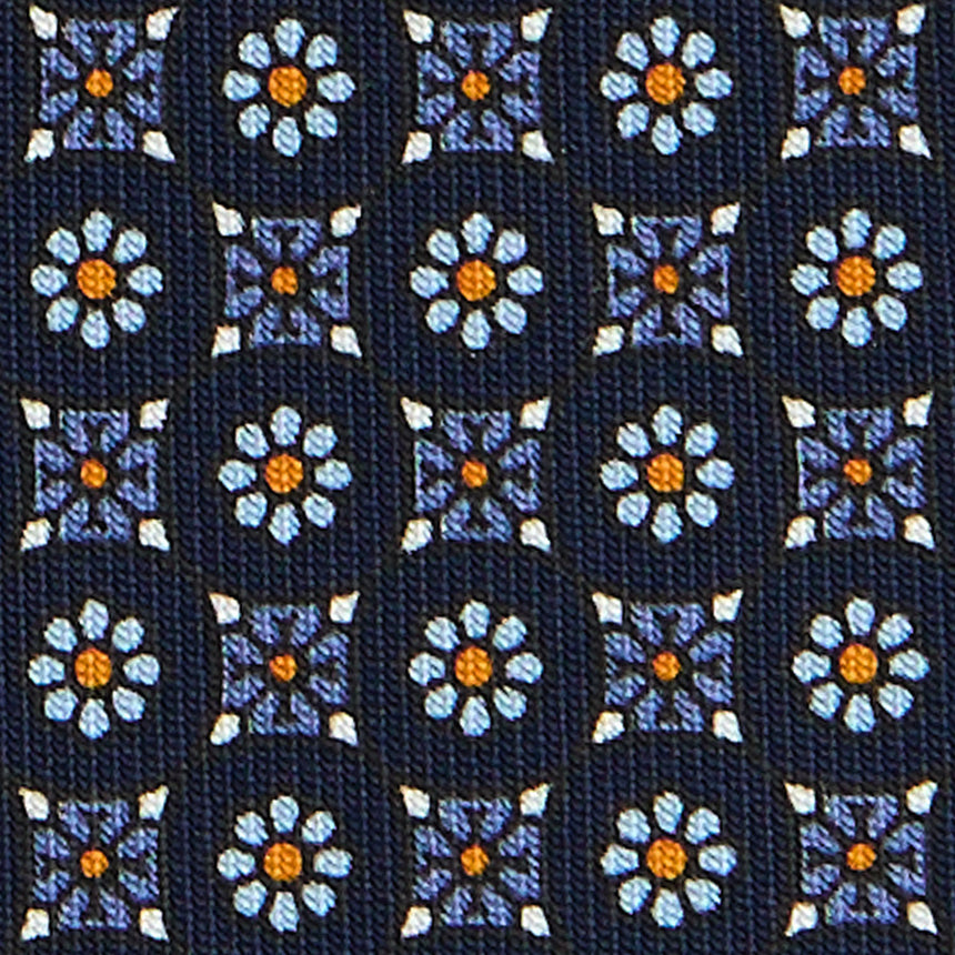 CRAVATTA SARTORIALE IN SETA STAMPATA BLU SCURO