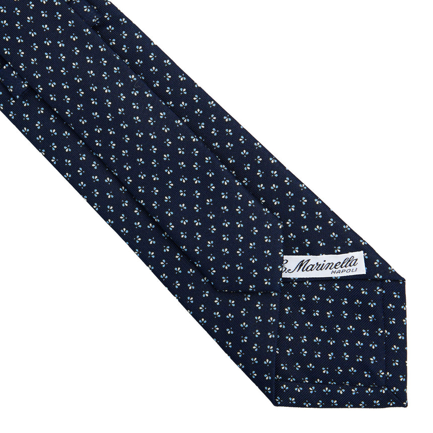 CRAVATTA SARTORIALE IN SETA STAMPATA BLU SCURO