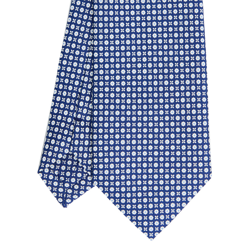 CRAVATTA SARTORIALE IN SETA STAMPATA BLU