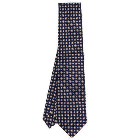 CRAVATTA SARTORIALE IN SETA STAMPATA BLU SCURO