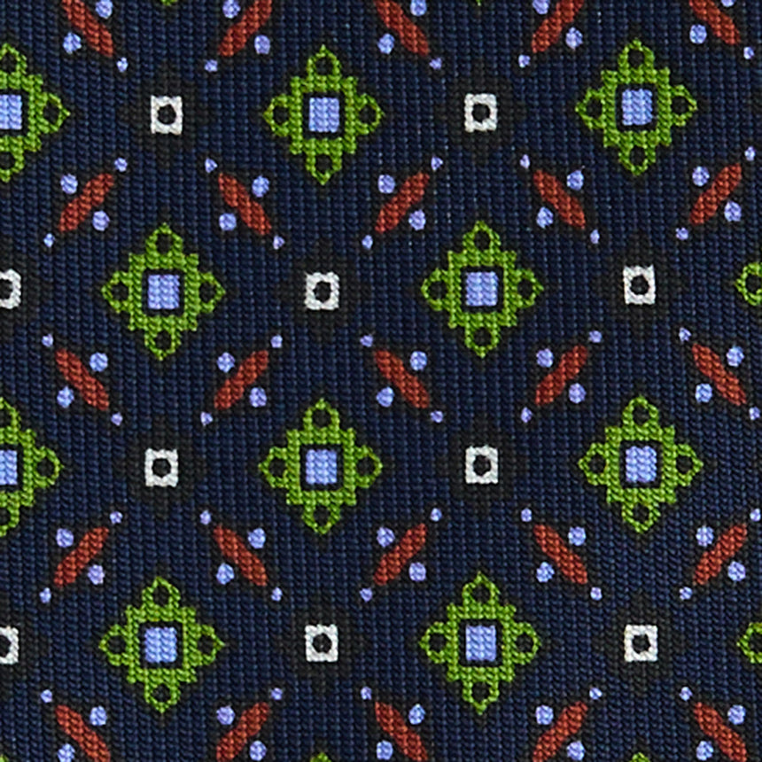 CRAVATTA SARTORIALE IN SETA STAMPATA BLU SCURO