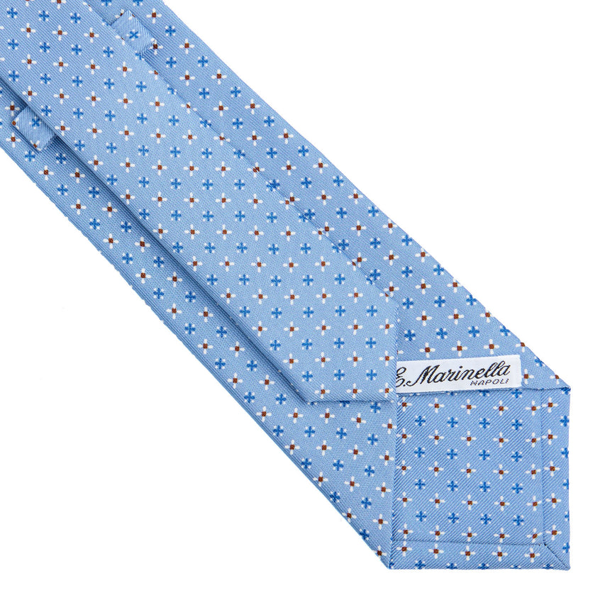 CRAVATTA SARTORIALE IN SETA STAMPATA AZZURRA