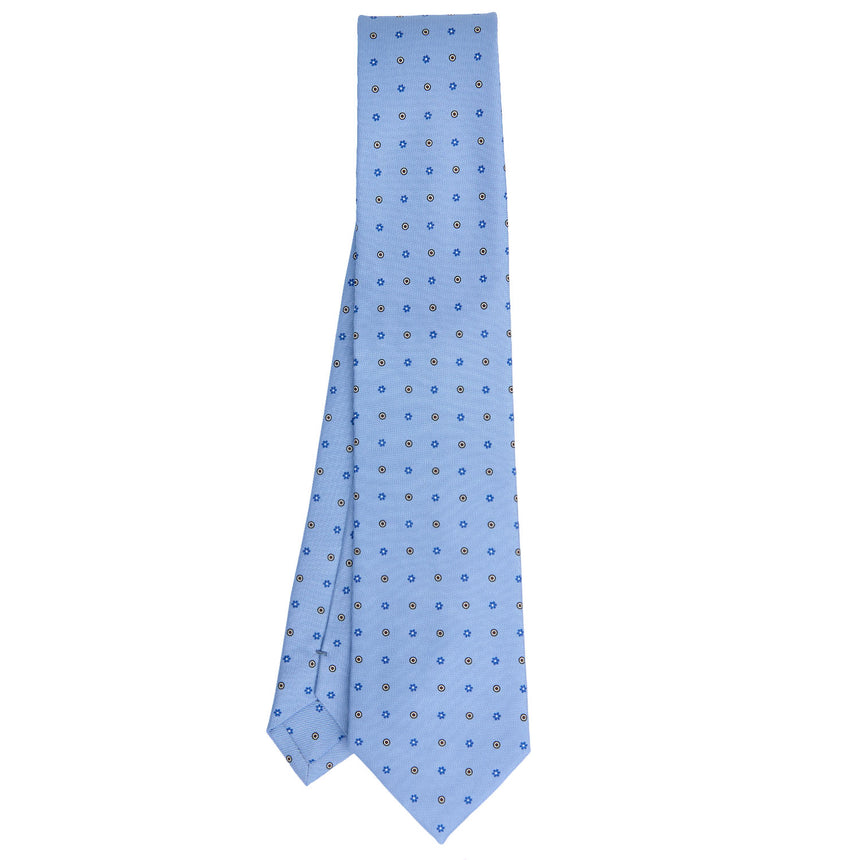CRAVATTA SARTORIALE IN SETA STAMPATA AZZURRA