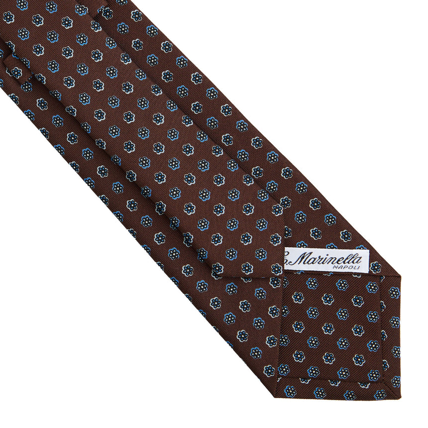 CRAVATTA SARTORIALE IN SETA STAMPATA MARRONE SCURO