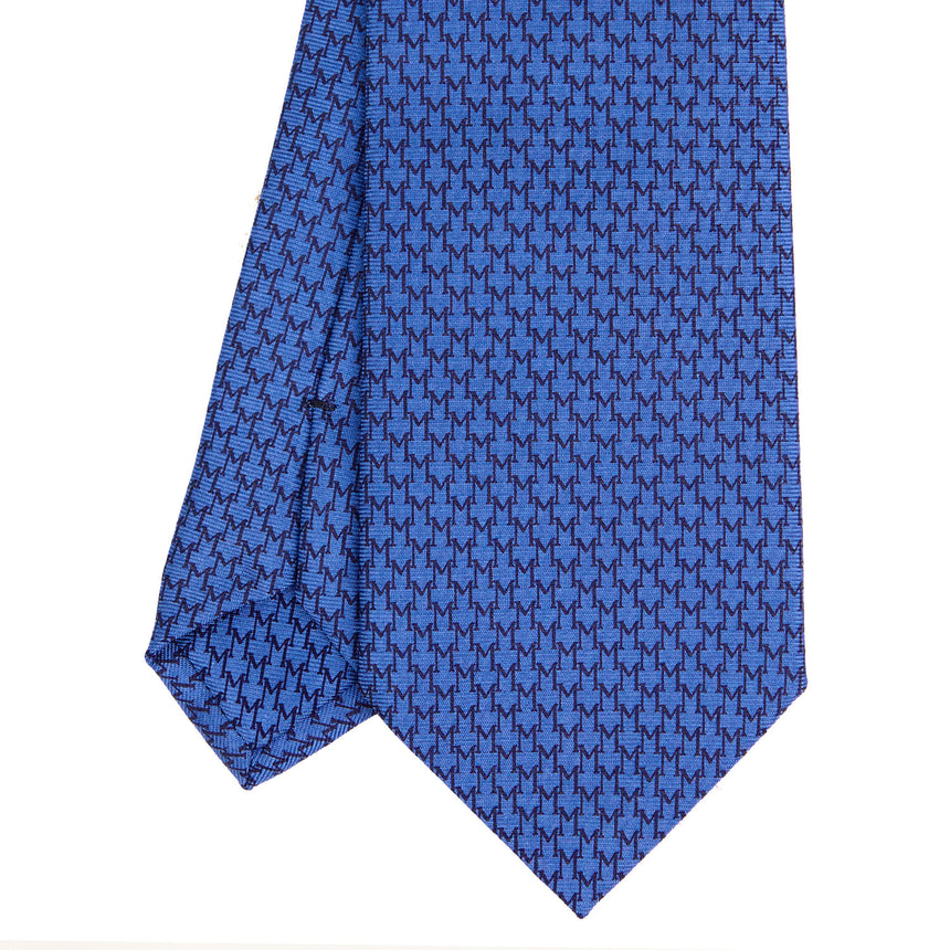 CRAVATTA SARTORIALE IN SETA STAMPATA BLU