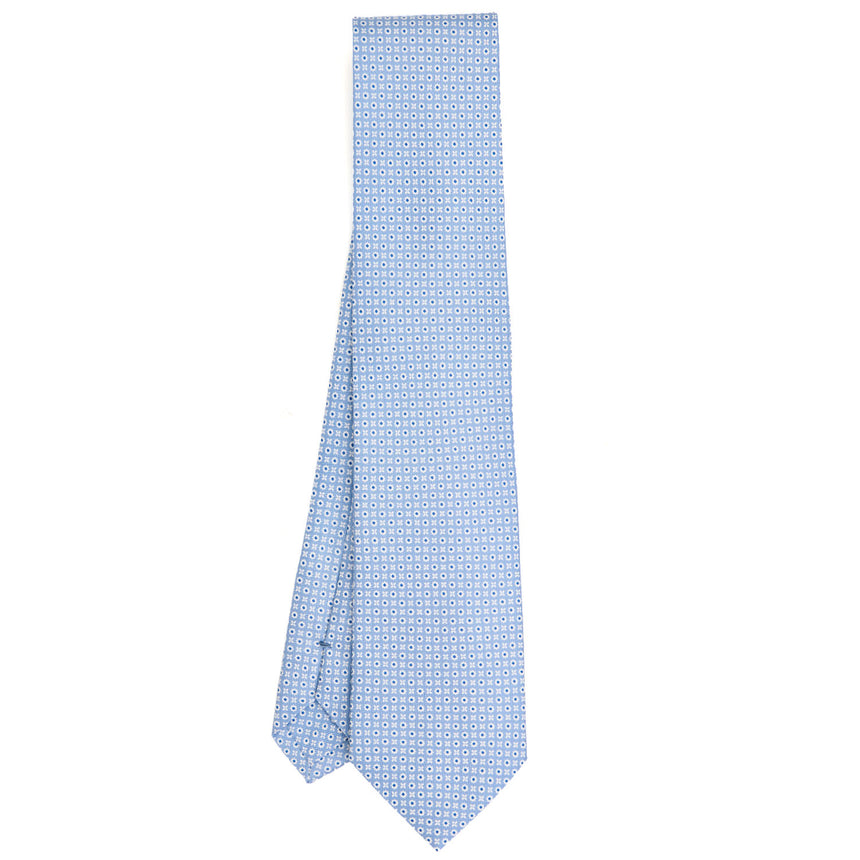 CRAVATTA SARTORIALE IN SETA STAMPATA AZZURRO