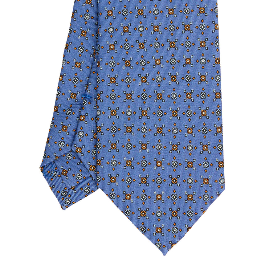 CRAVATTA SARTORIALE IN SETA STAMPATA AZZURRO POLVERE