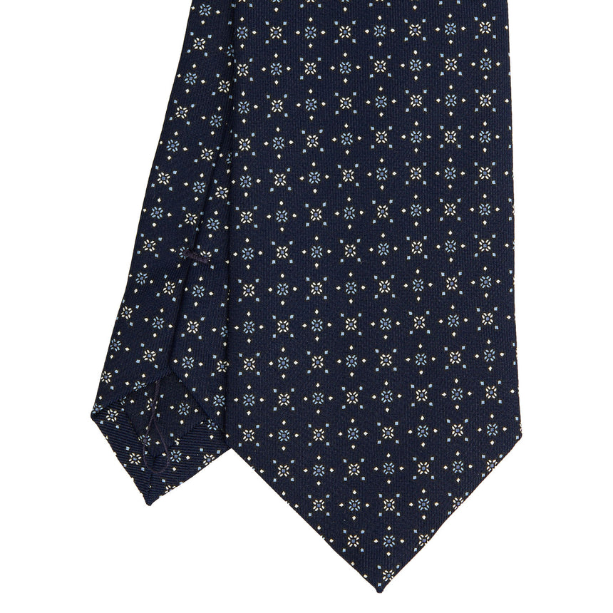 CRAVATTA SARTORIALE IN SETA STAMPATA BLU SCURO