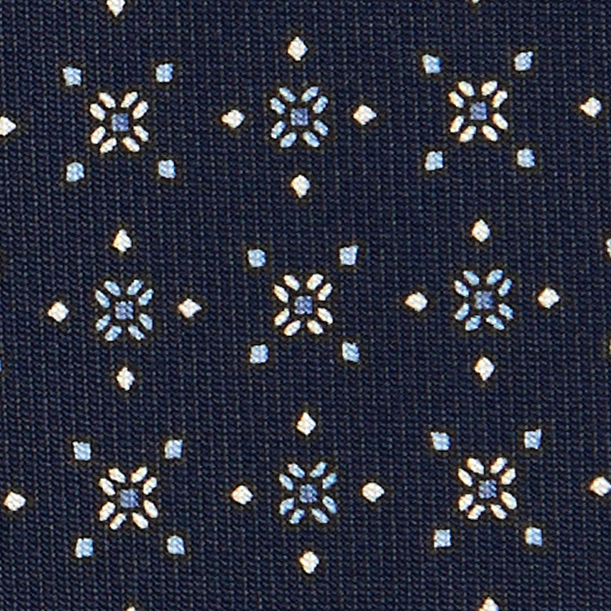 CRAVATTA SARTORIALE IN SETA STAMPATA BLU SCURO