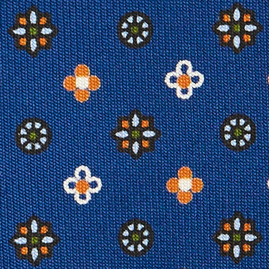 CRAVATTA SARTORIALE IN SETA STAMPATA BLU