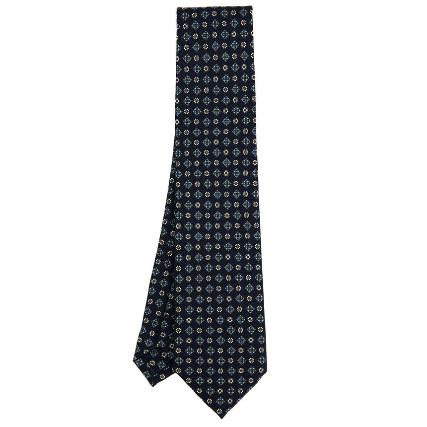 CRAVATTA SARTORIALE IN SETA STAMPATA BLU SCURO