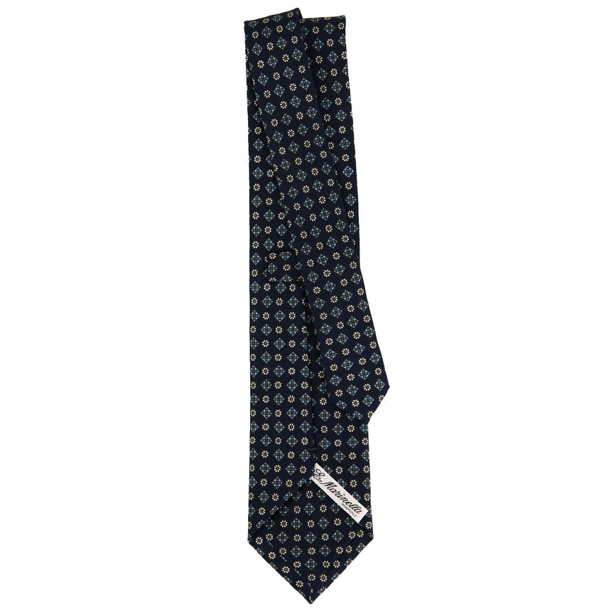 CRAVATTA SARTORIALE IN SETA STAMPATA BLU SCURO