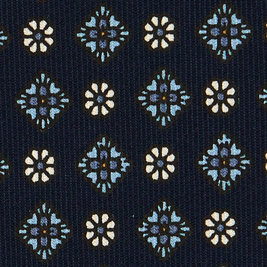 CRAVATTA SARTORIALE IN SETA STAMPATA BLU SCURO