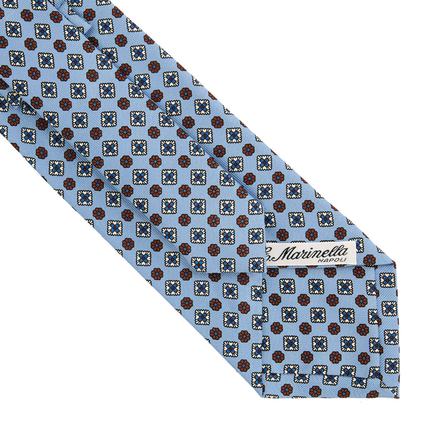 CRAVATTA SARTORIALE IN SETA STAMPATA AZZURRO