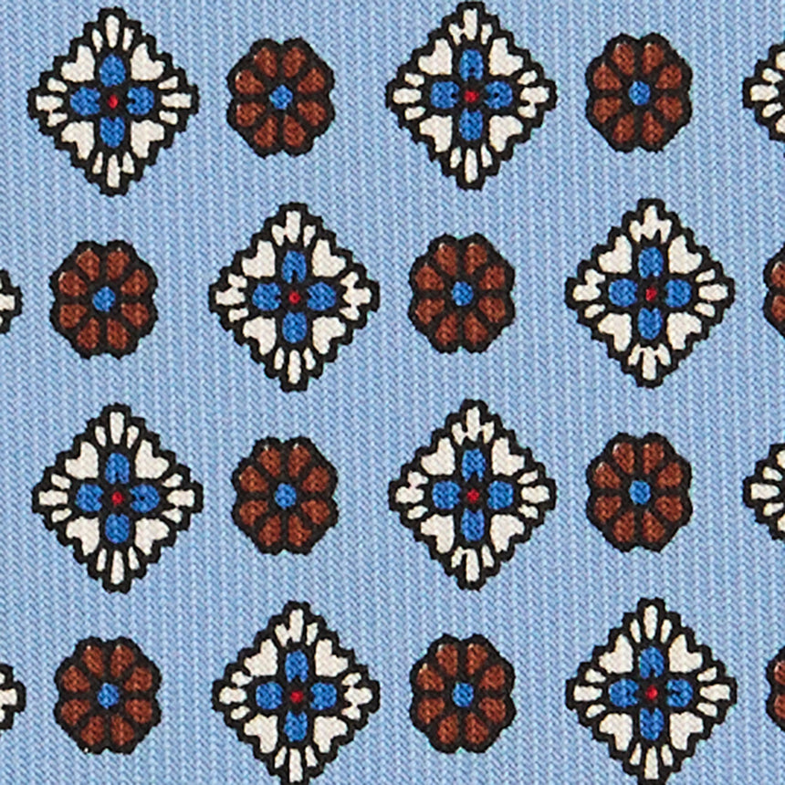CRAVATTA SARTORIALE IN SETA STAMPATA AZZURRO