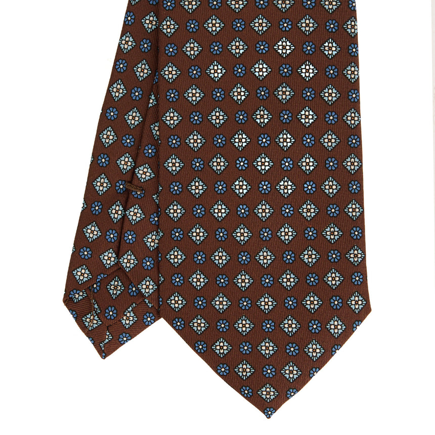 CRAVATTA SARTORIALE IN SETA STAMPATA MARRONE SCURO