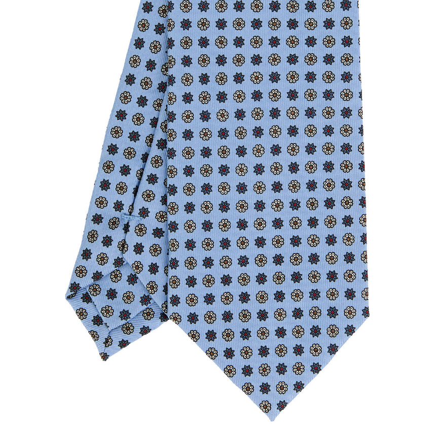 CRAVATTA SARTORIALE IN SETA STAMPATA AZZURRO