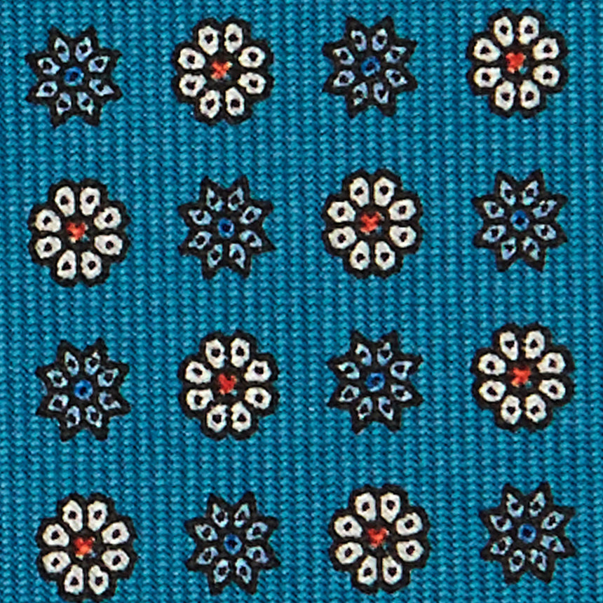 CRAVATTA SARTORIALE IN SETA STAMPATA BLU MEDIO