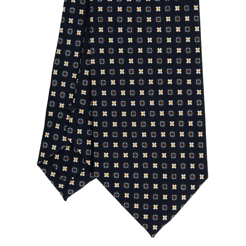 CRAVATTA SARTORIALE IN SETA STAMPATA BLU MEDIO