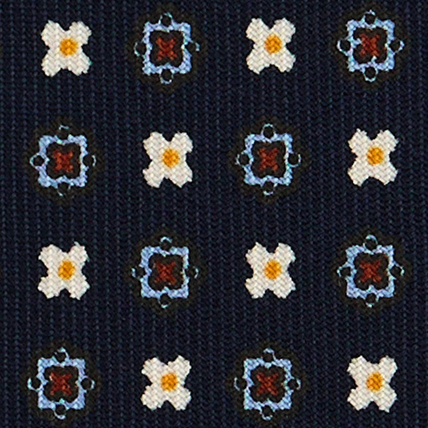 CRAVATTA SARTORIALE IN SETA STAMPATA BLU MEDIO