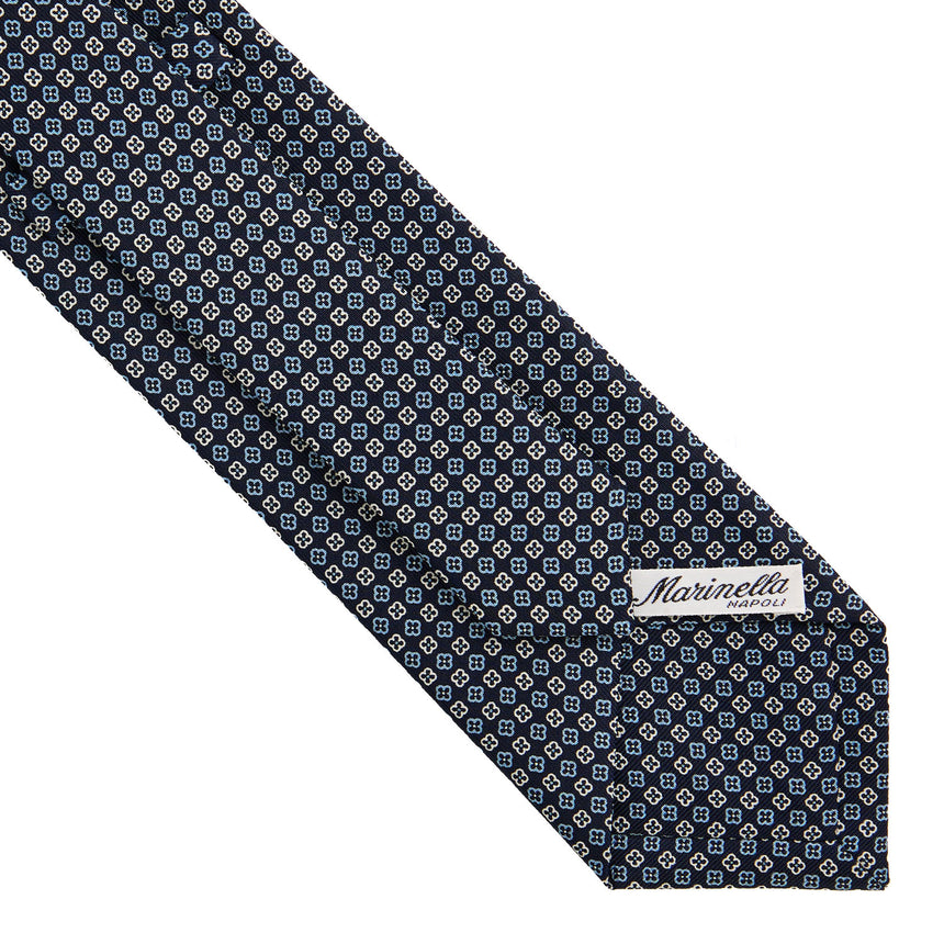 CRAVATTA SARTORIALE IN SETA STAMPATA BLU SCURO