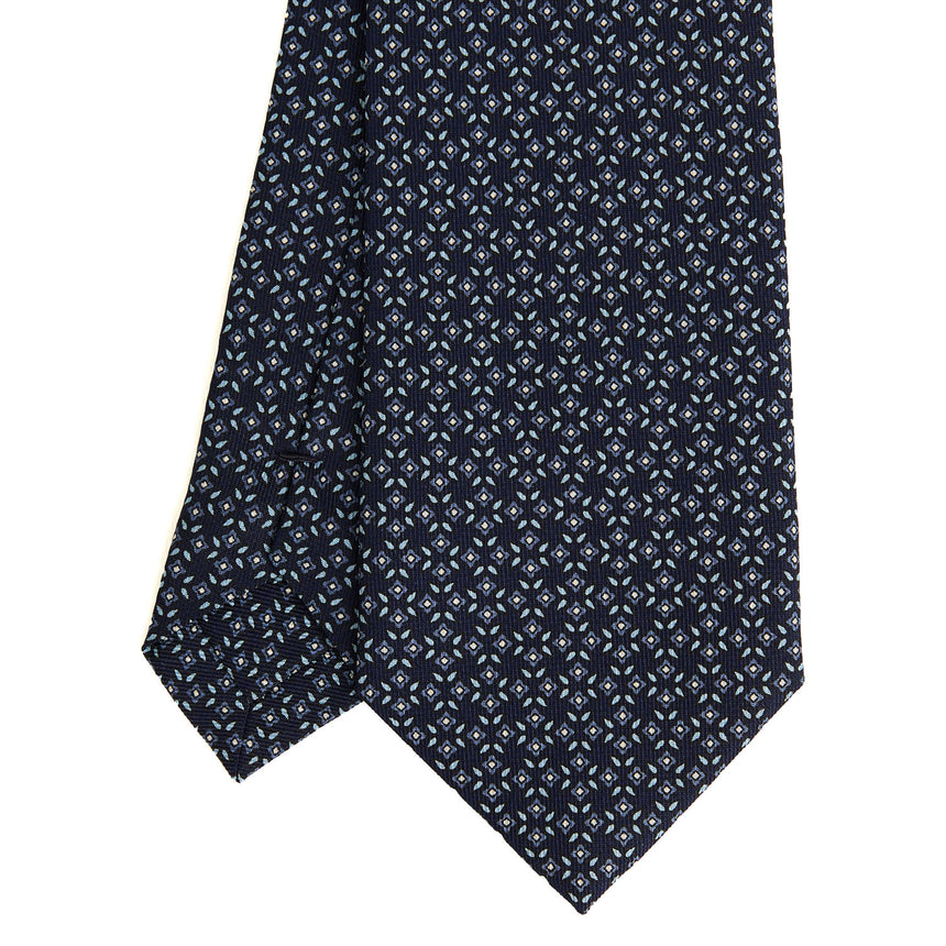 CRAVATTA SARTORIALE IN SETA STAMPATA BLU SCURO