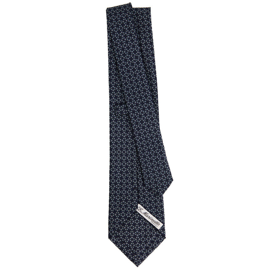 CRAVATTA SARTORIALE IN SETA STAMPATA BLU SCURO