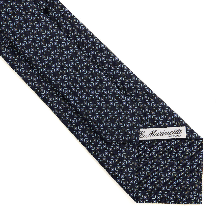 CRAVATTA SARTORIALE IN SETA STAMPATA BLU SCURO