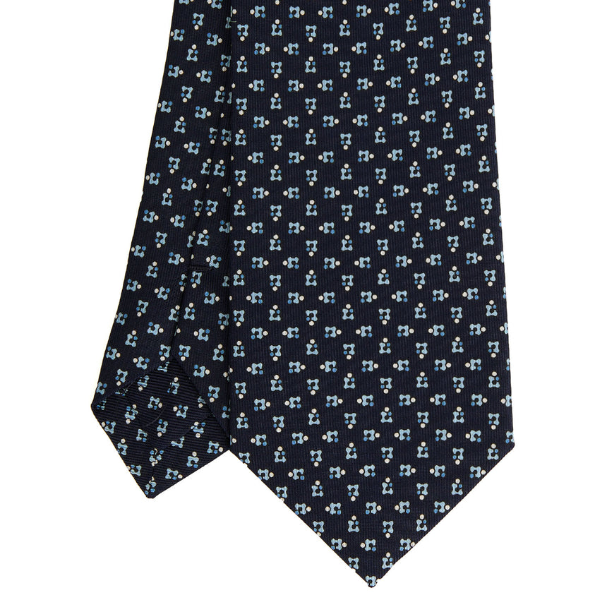 CRAVATTA SARTORIALE IN SETA STAMPATA BLU SCURO
