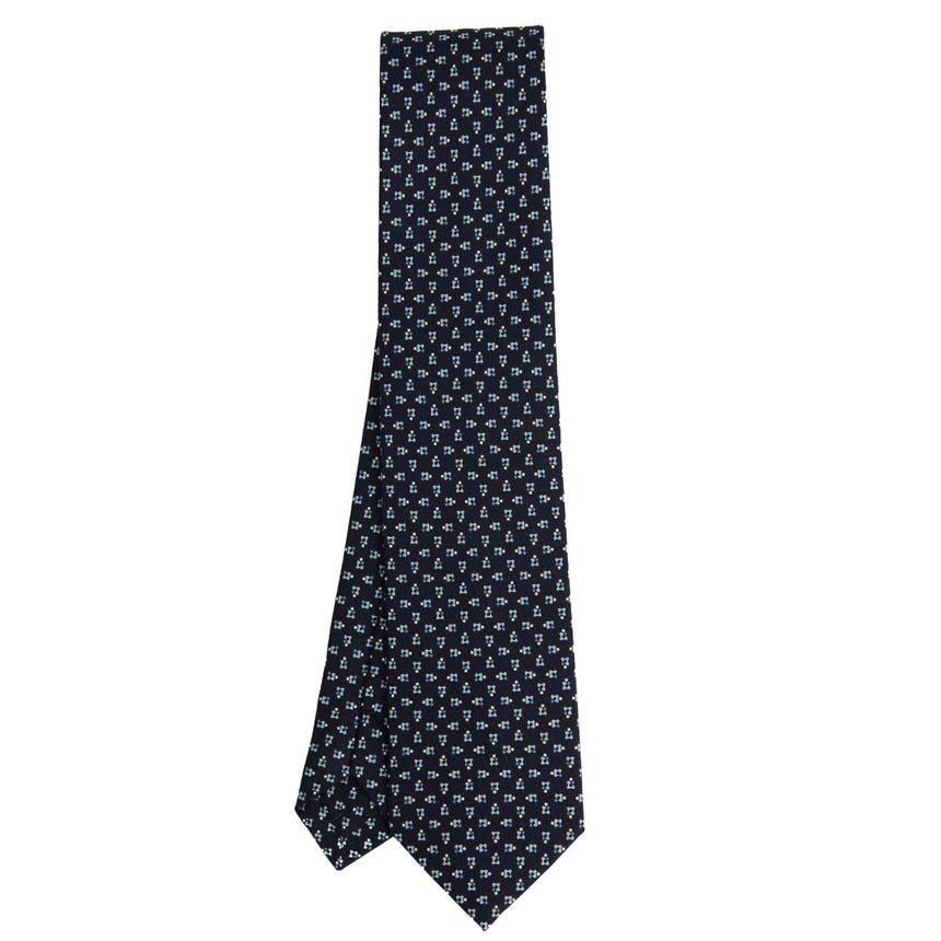 CRAVATTA SARTORIALE IN SETA STAMPATA BLU SCURO