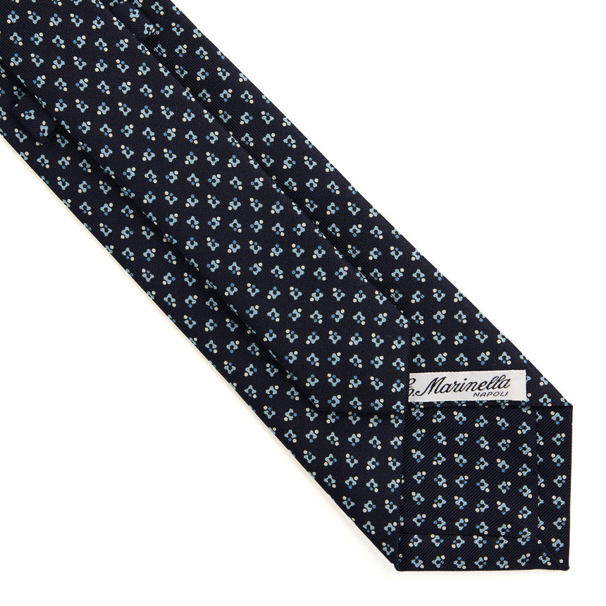 CRAVATTA SARTORIALE IN SETA STAMPATA BLU SCURO