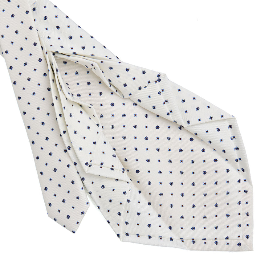WHITE 9 FOLD SARTORIAL PRINTED SILK TIE