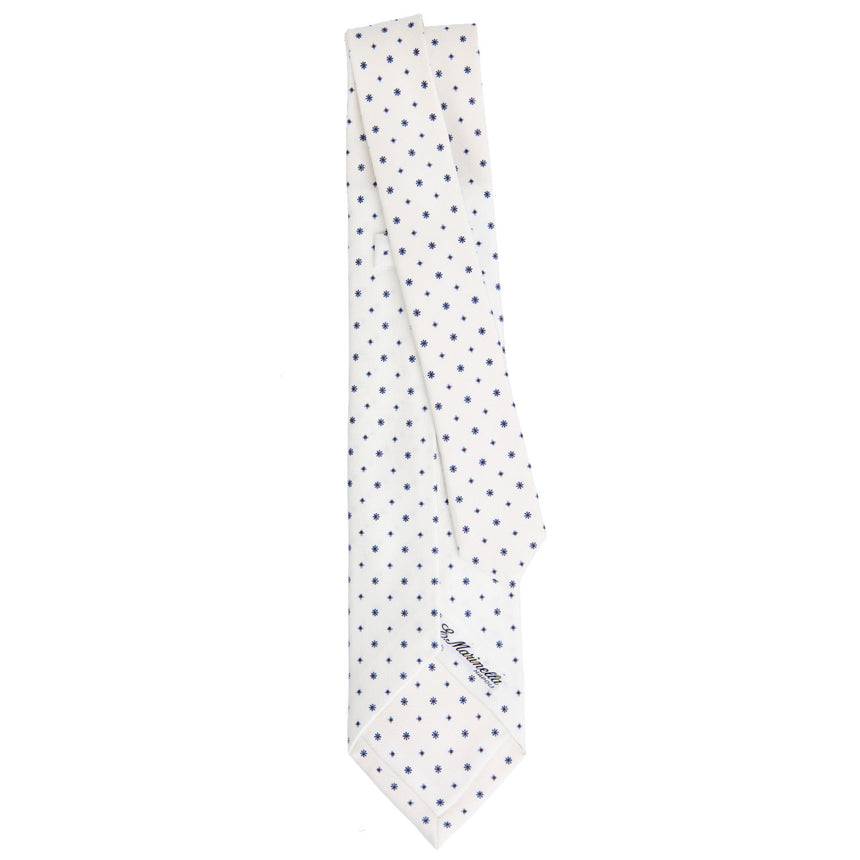 WHITE 9 FOLD SARTORIAL PRINTED SILK TIE
