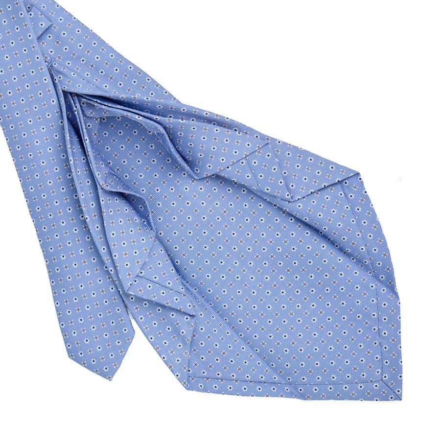 CRAVATTA SARTORIALE 9 PIEGHE IN SETA STAMPATA AZZURRA
