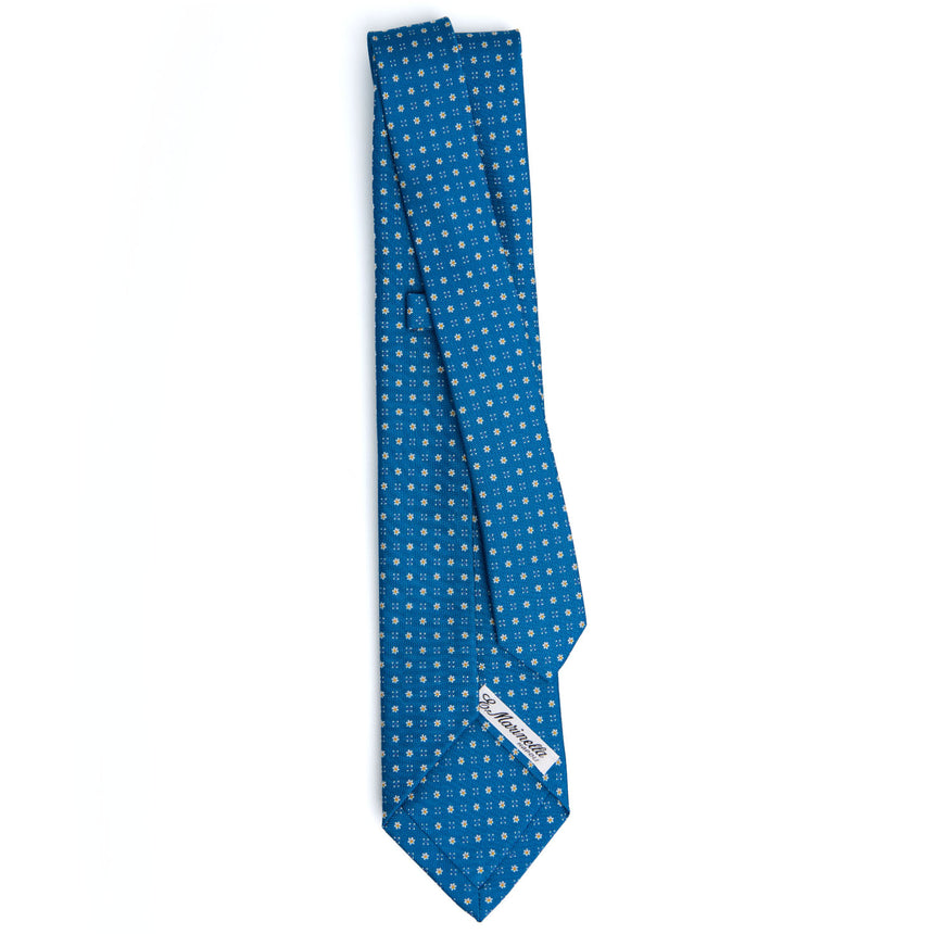CRAVATTA SARTORIALE 9 PIEGHE IN SETA STAMPATA BLU MEDIO