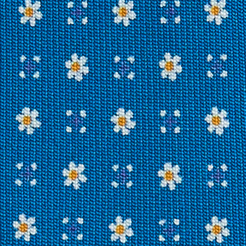 CRAVATTA SARTORIALE 9 PIEGHE IN SETA STAMPATA BLU MEDIO