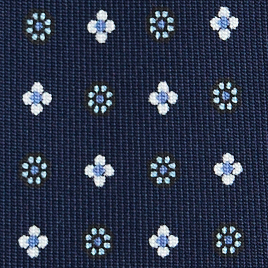 DARK BLUE 9 FOLD SARTORIAL PRINTED SILK TIE