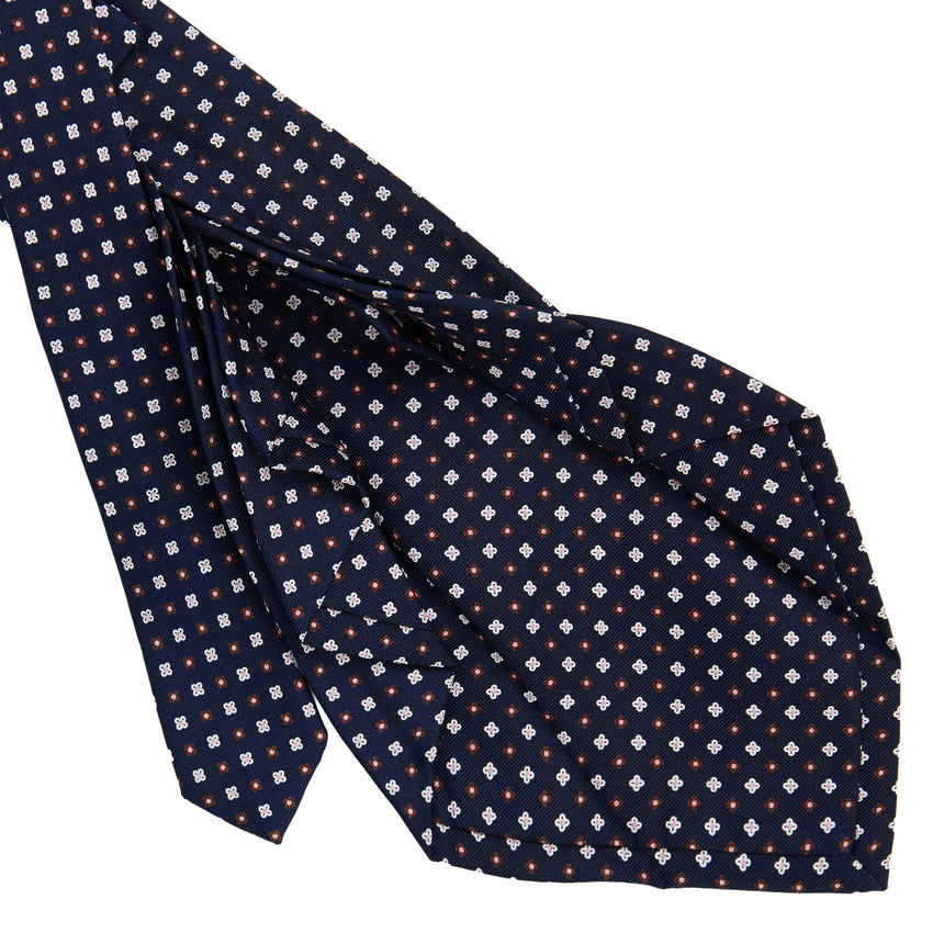 DARK BLUE 9 FOLD SARTORIAL PRINTED SILK TIE