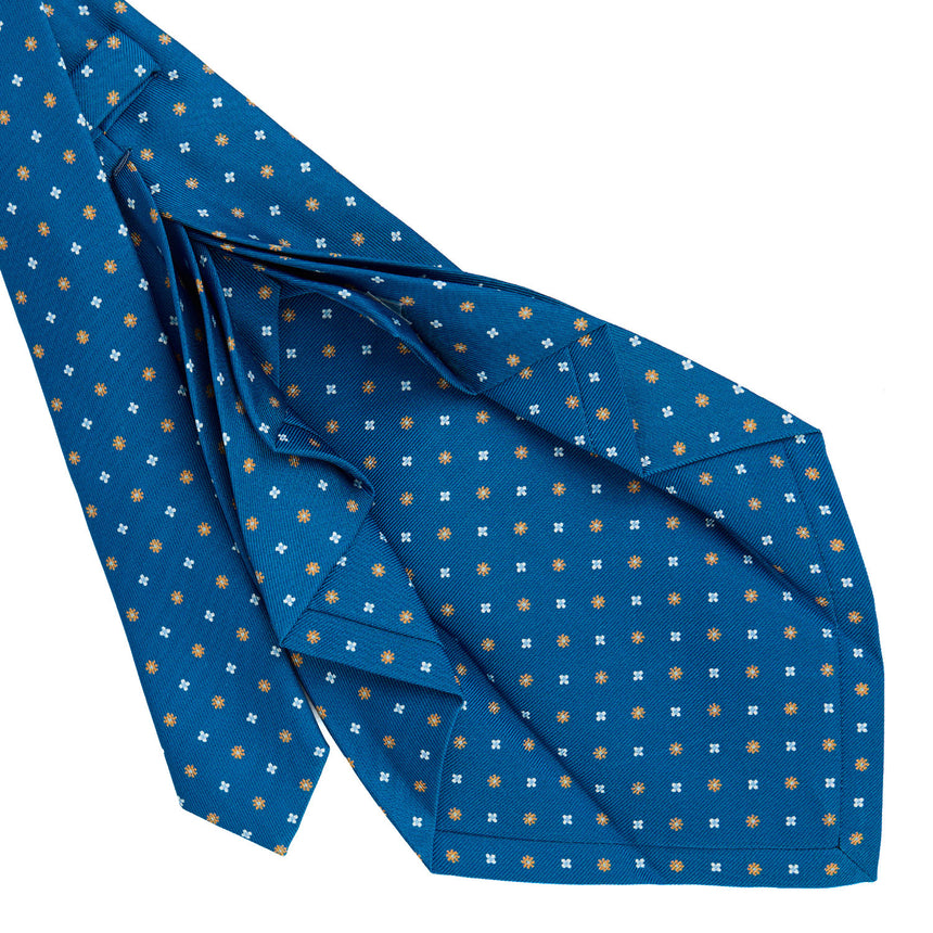 CRAVATTA SARTORIALE 9 PIEGHE IN SETA STAMPATA BLU MEDIO