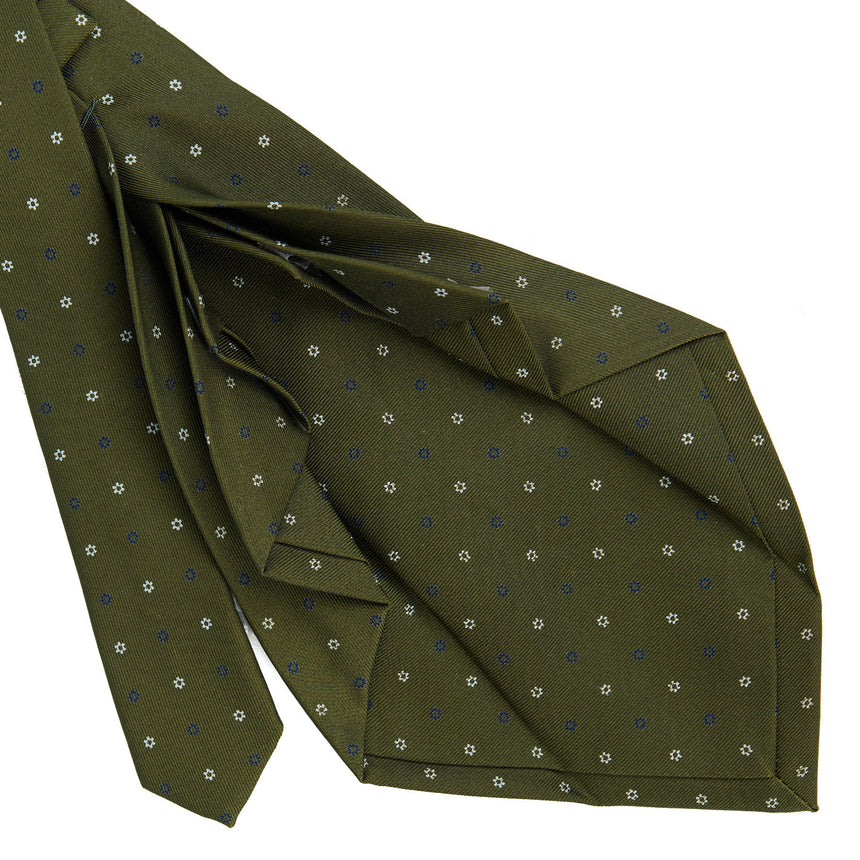 CRAVATTA SARTORIALE 9 PIEGHE IN SETA STAMPATA VERDE OLIVA