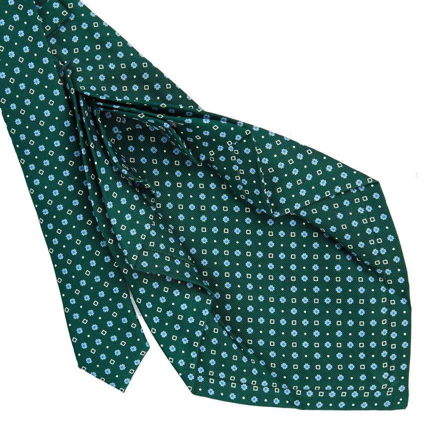 GREEN 9 FOLD SARTORIAL PRINTED SILK TIE