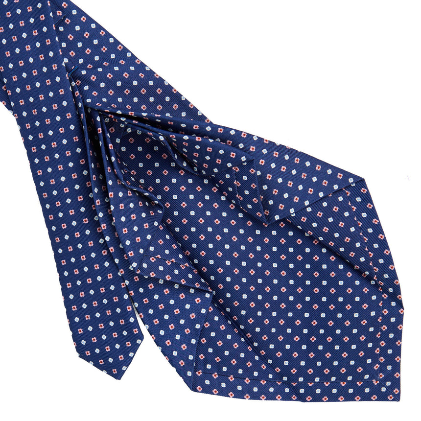 CRAVATTA SARTORIALE 9 PIEGHE IN SETA STAMPATA BLU