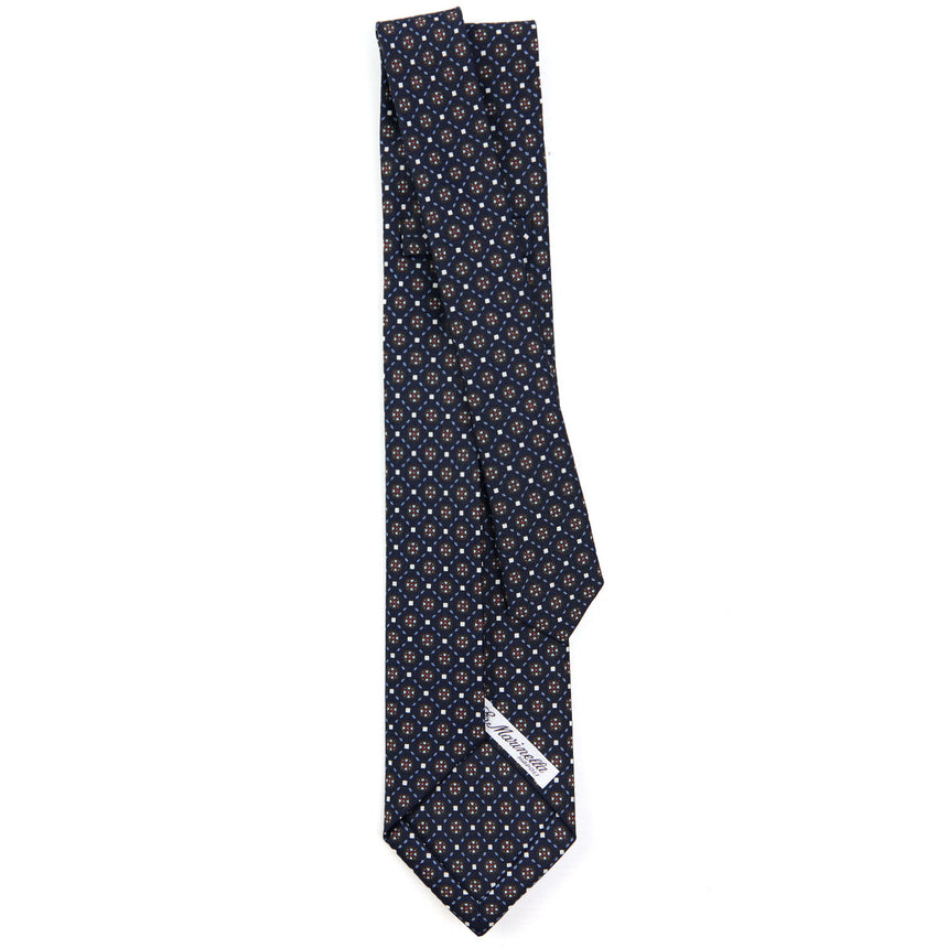 dark_blue_5_fold_sartorial_silk_tie_small_flower_pattern_full_front_view