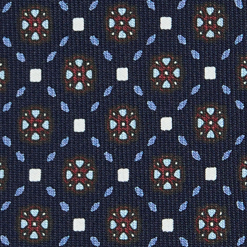 dark_blue_5_fold_sartorial_silk_tie_small_flower_pattern_full_front_view