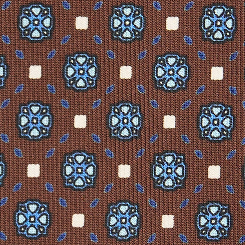 dark_brown_5_fold_sartorial_silk_tie_small_flower_pattern_fabric_pattern_detail