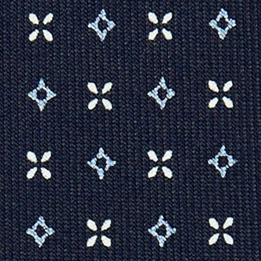 dark_blue_5_fold_sartorial_silk_tie_small_flower_pattern_full_front_view